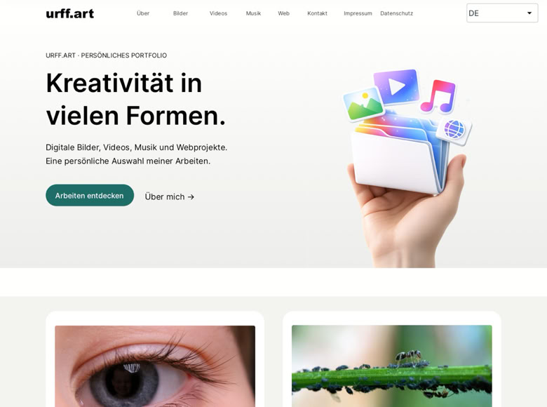 Vorschau der urff.art-Website mit dem persönlichen Portfolio von urff.art