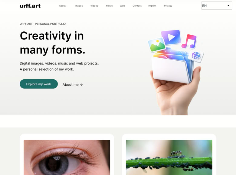 Preview of urff.art, a personal creative portfolio.