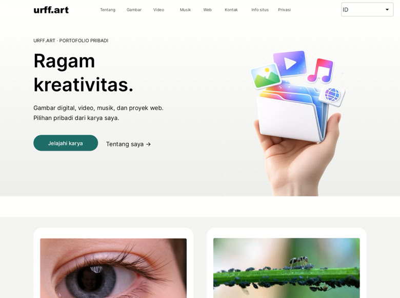 Pratinjau situs urff.art, portofolio kreatif pribadi.